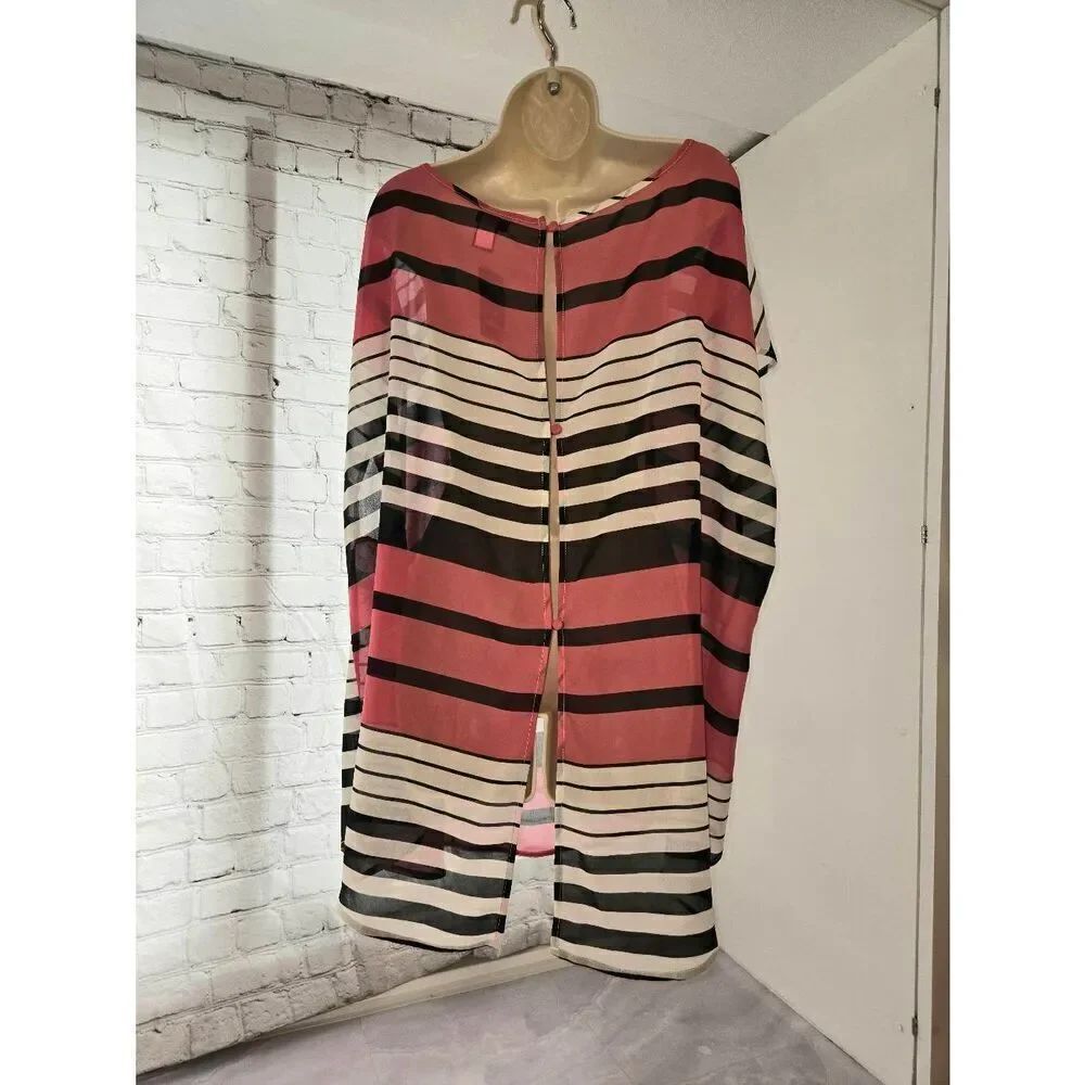 Torrid Womens Size 3 (22-24) Pink/White/Black Striped Sheer Open Back Hi-Low Blo - Picture 4 of 7